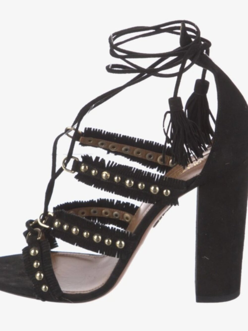 Aquazzura Fringe & Studded Accents Sandal Heels